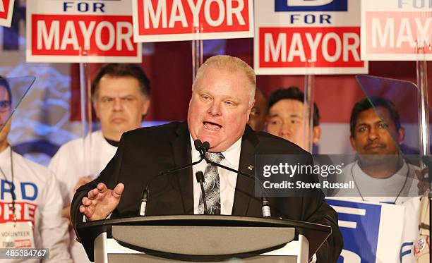 Toronto Mayor Rob Ford launches his re-election campaign at the Toronto Congress Centre in Toronto. April 17, 2014.