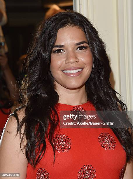 Actress America Ferrera arrives at the Hollywood Foreign Press Association Hosts Annual Grants Banquet at the Beverly Wilshire Four Seasons Hotel on...