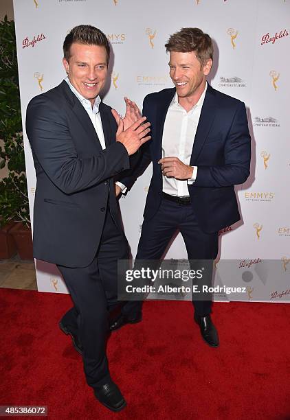 Actors Steve Burton and Burgess Jenkins attend a cocktail reception hosted by the Academy of Television Arts & Sciences celebrating the Daytime Peer...