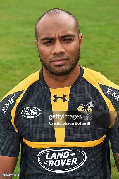 Sailosi Tagicakibau of Wasps poses for a portrait at the photocall held at Twyford Avenue Sports Ground on August 27, 2015 in Acton, England.