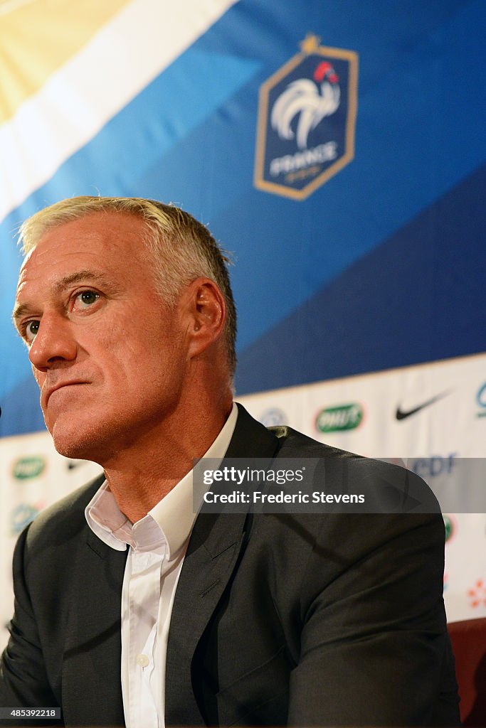 French Soccer Head Coach Didier Deschamps Gives A Press Conference In Paris