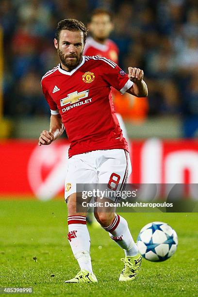 Juan Mata of Manchester United in action during the UEFA Champions League qualifying round play off 2nd leg match between Club Brugge and Manchester...