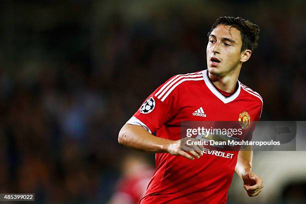 Matteo Darmian of Manchester United looks on during the UEFA Champions League qualifying round play off 2nd leg match between Club Brugge and...