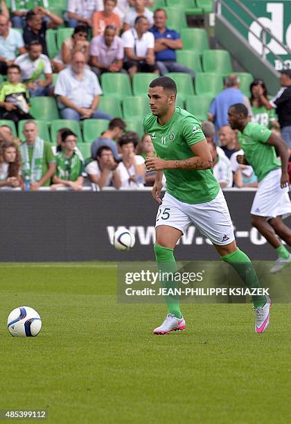 Saint-Etienne's French midfielder Valentin Eysseric warms up prior to the UEFA Europa League playoff football match between AS Saint-Etienne and FC...