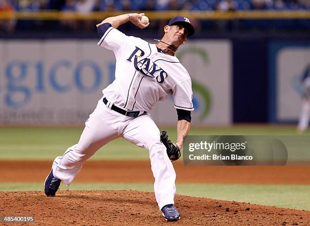 Grant Balfour of the Tampa Bay Rays pitches during the ninth inning of a game against the New York Yankees on April 17, 2014 at Tropicana Field in...