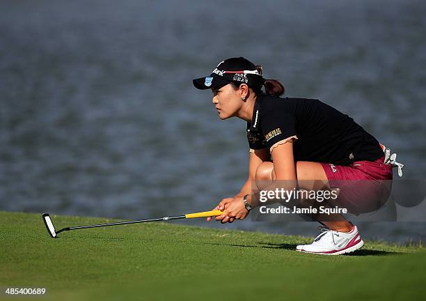 So Yeon Ryu of Korea lines up a putt on the 5th hole during the second round of the LPGA LOTTE Championship Presented by J Golf on April 17, 2014 in...