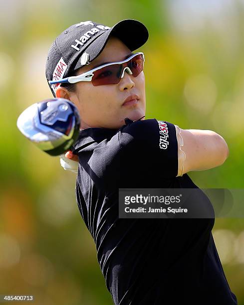 So Yeon Ryu of Korea hits her first shot on the 3rd hole during the second round of the LPGA LOTTE Championship Presented by J Golf on April 17, 2014...