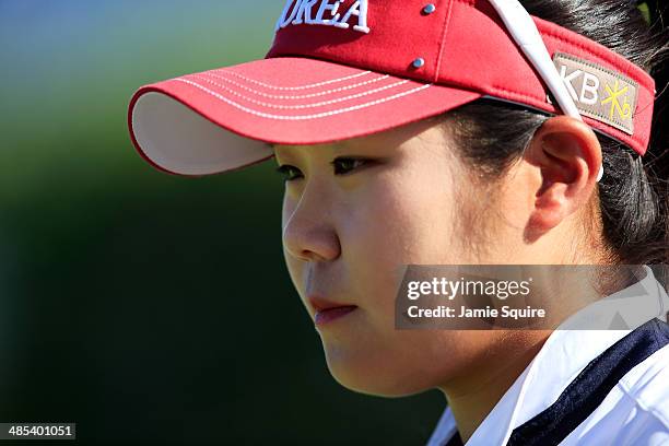 So Young Lee of Korea waits to putt on the 9th hole during the second round of the LPGA LOTTE Championship Presented by J Golf on April 17, 2014 in...