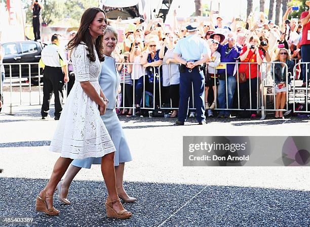 Catherine, Duchess of Cambridge, enters the Sydney Royal Easter Show alongside Mrs Jennifer Dudley on April 18, 2014 in Sydney, Australia. The Duke...