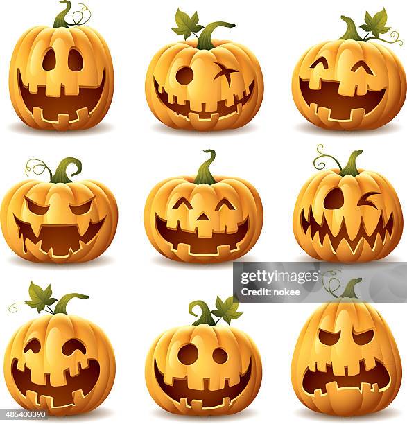 bildbanksillustrationer, clip art samt tecknat material och ikoner med halloween pumpkin set - halloweenlykta