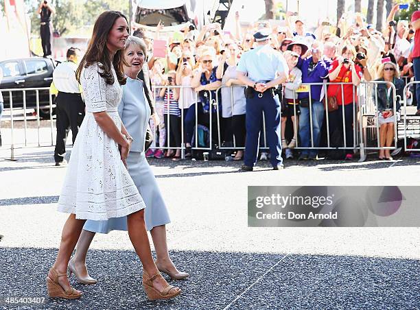 Catherine, Duchess of Cambridge, enters the Sydney Royal Easter Show alongside Mrs Jennifer Dudley on April 18, 2014 in Sydney, Australia. The Duke...