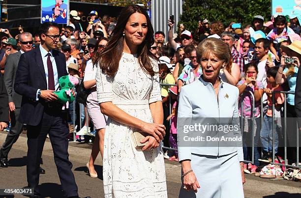 Catherine, Duchess of Cambridge, enters the Sydney Royal Easter Show alongside Mrs Jennifer Dudley on April 18, 2014 in Sydney, Australia. The Duke...