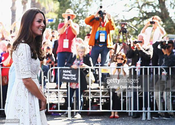 Catherine, Duchess of Cambridge, enters the Sydney Royal Easter Show on April 18, 2014 in Sydney, Australia. The Duke and Duchess of Cambridge are on...