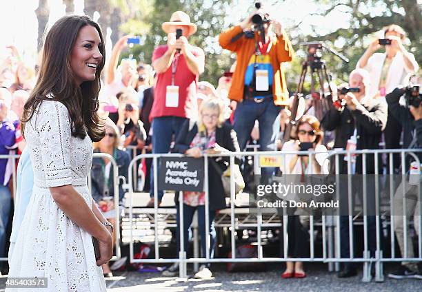 Catherine, Duchess of Cambridge, enters the Sydney Royal Easter Show on April 18, 2014 in Sydney, Australia. The Duke and Duchess of Cambridge are on...