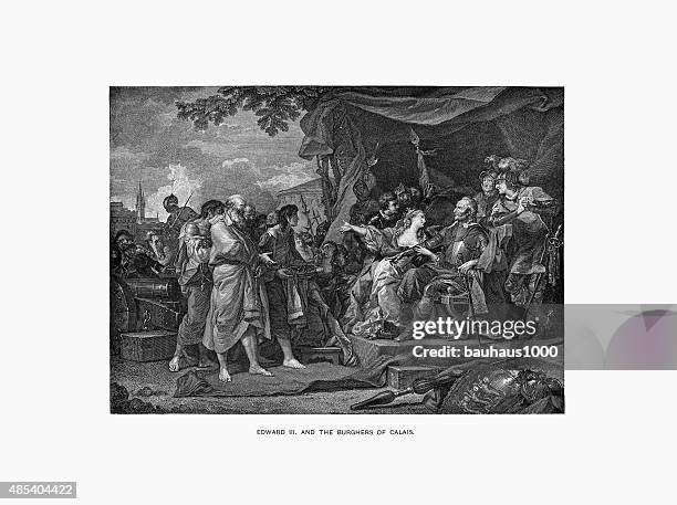 illustrations, cliparts, dessins animés et icônes de edouard iii et la gravure les bourgeois de calais - the burghers of calais