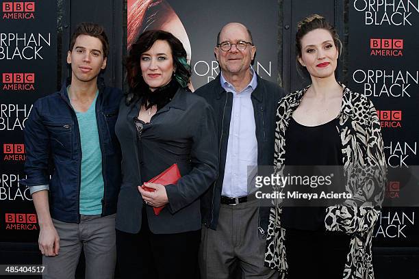 Actor Jordan Gavaris, actress Maria Doyle Kennedy, General Manager of BBC America Perry Simon and actress Evelyne Brochu attends the "Orphan Black"...
