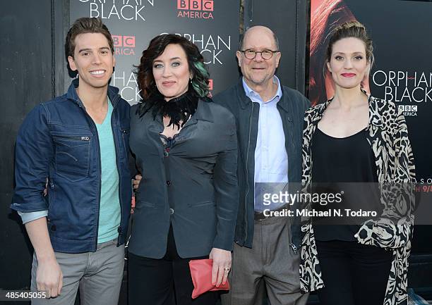 Jordan Gavaris, Maria Doyle Kennedy, Perry Simon and Evelyn Brochu attend the "Orphan Black" premiere at Sunshine Cinema on April 17, 2014 in New...