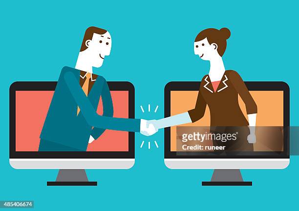 cyber handshake & business | new business concept - virtual event stock illustrations