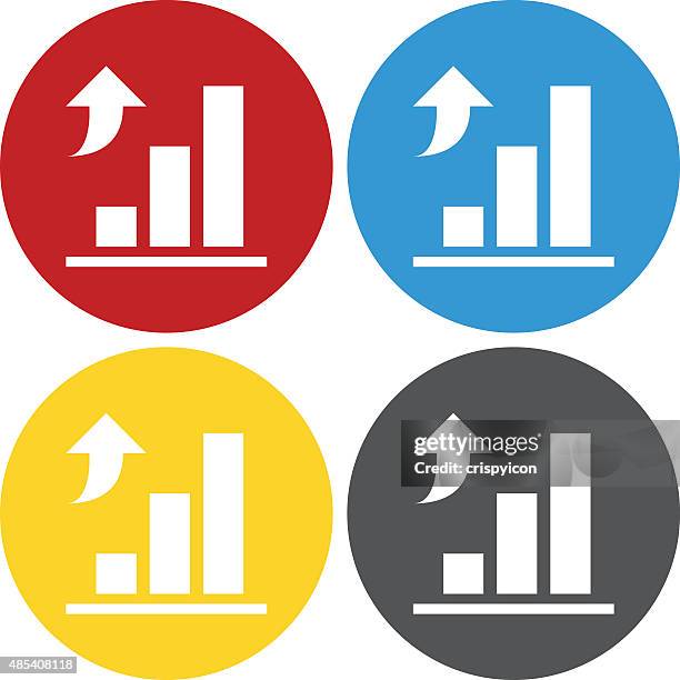 bar graph icon on circle buttons. - value stream stock illustrations
