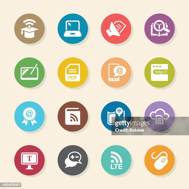 online-bildung-icons-farbe kreis serie - pdf icon stock-grafiken, -clipart, -cartoons und -symbole