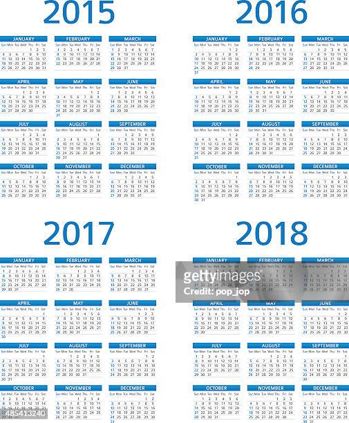 kalender 2015, 2016 2017 208-illustration - january 2018 stock-grafiken, -clipart, -cartoons und -symbole