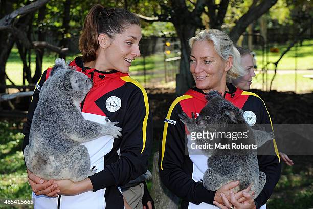 Anna Petkovic and Barbara Rittner of Germany hold koalas during the official draw ahead of the Fed Cup Semi Final tie between Australia and Germany...