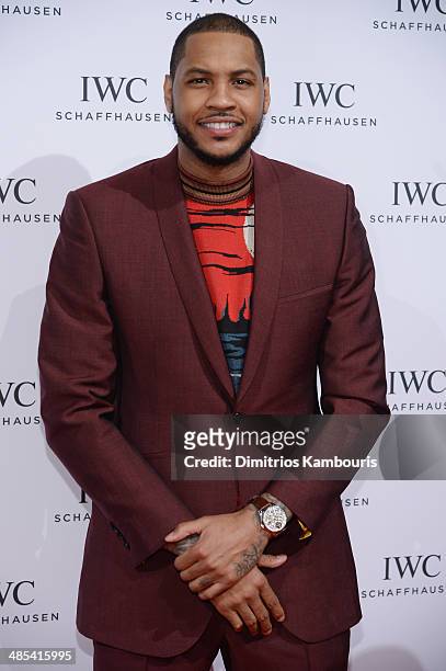 Player Carmelo Anthony attends the "For the Love of Cinema" dinner hosted by IWC Schaffhausen and Tribeca Film Festival at Urban Zen on April 17,...