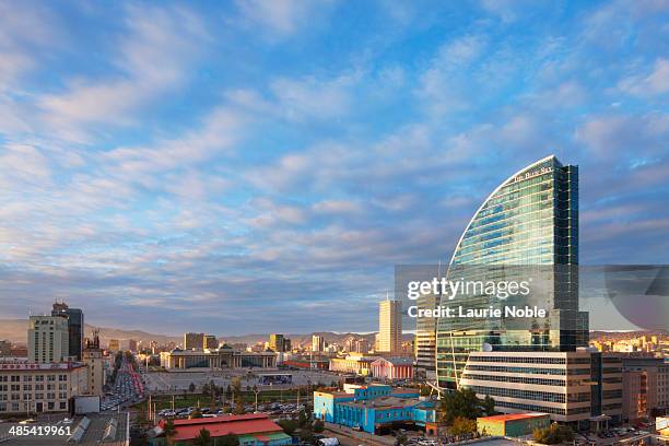 blue sky tower and ulaanbaatar at sunset, mongolia - mongolië stockfoto's en -beelden