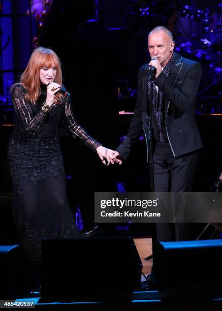 Sting performs on stage at The 2014 Revlon Concert For The Rainforest Fund at Carnegie Hall on April 17, 2014 in New York City.