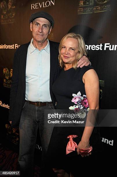 James Taylor and Kim Smedvig arrive at the 25th Anniversary Rainforest Fund Benefit at Mandarin Oriental Hotel on April 17, 2014 in New York City.