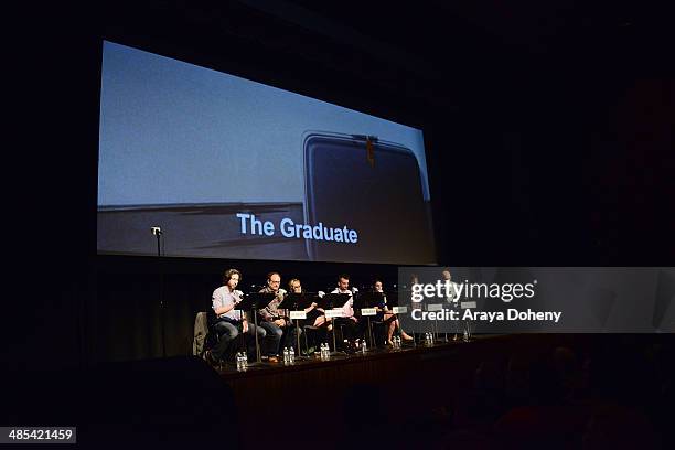 Jason Reitman, Kevin Pollak, Sharon Stone, Jay Baruchel, Mae Whitman, Tig Notaro and Paul Scheer attend the Film Independent At LACMA live read of...