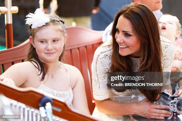 Catherine, Duchess of Cambridge speaks with patients of Bear Cottage in Sydney on April 18, 2014. The Duke and Duchess of Cambridge are on a...