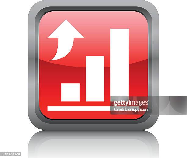 bar graph icon on a square button. - value stream stock illustrations