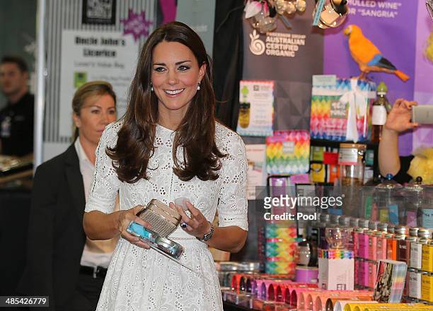 Catherine, Duchess of Cambridge walks through the arts and craft pavilion during a visit to the Sydney Royal Easter Show on April 18, 2014 in Sydney,...