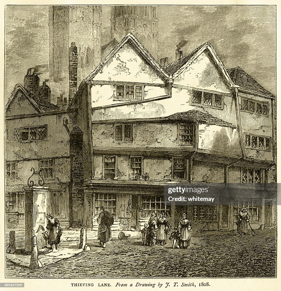 Thieving Lane, Westminster, from a drawing by JT Smith, 1808