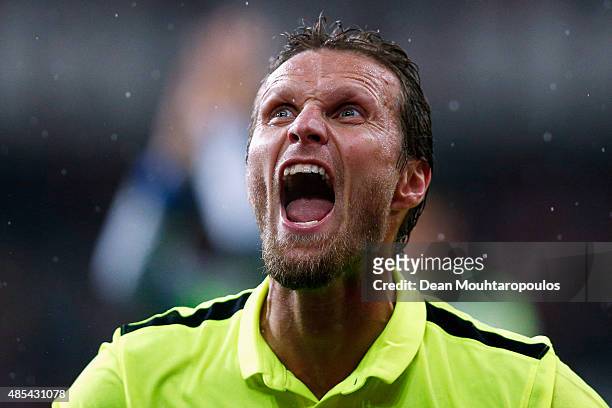 Daniel Berg Hestad of Molde FK celebrates after victory in the UEFA Europa League play off round second leg match between Standard Liege and Molde FK...