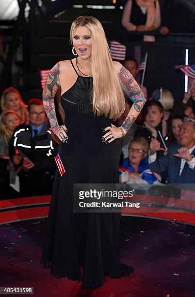 Jenna Jameson enters the Celebrity Big Brother house at Elstree Studios on August 27, 2015 in Borehamwood, England.