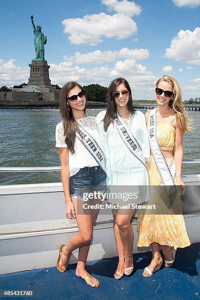 Miss Teen USA 2015 Katherine Haik, Miss Universe 2014 Paulina Vega and Miss USA 2015 Olivia Jordan attend the Ride of Fame City Sightseeing Cruise at...