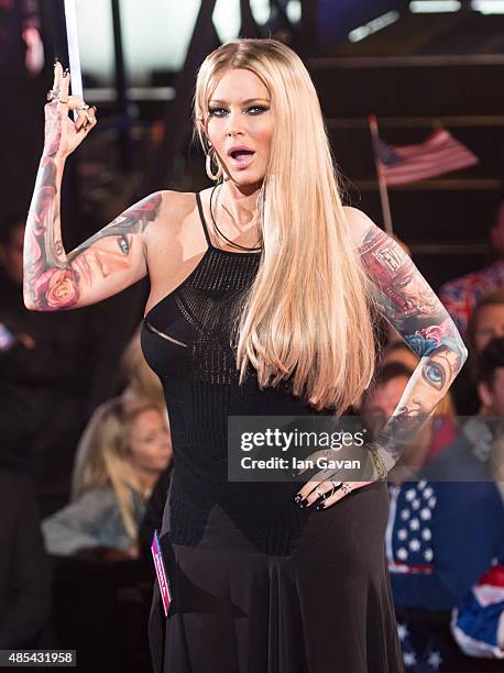 Jenna Jameson enters the Celebrity Big Brother house at Elstree Studios on August 27, 2015 in Borehamwood, England.