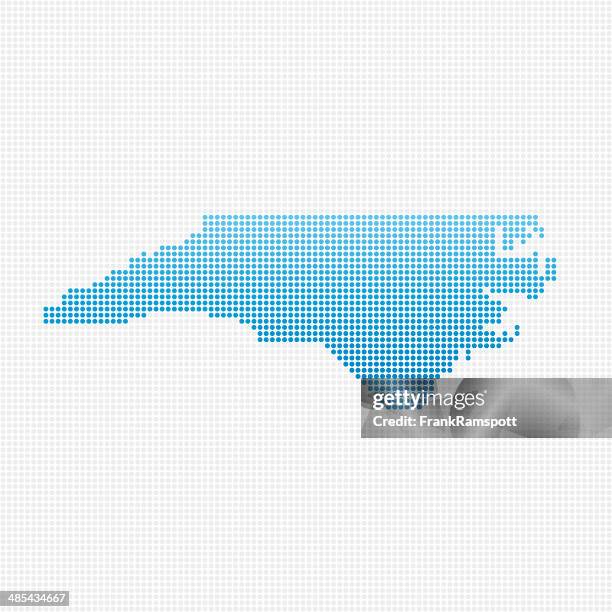 north carolina-karte blau gepunktet - north carolina us bundesstaat stock-grafiken, -clipart, -cartoons und -symbole