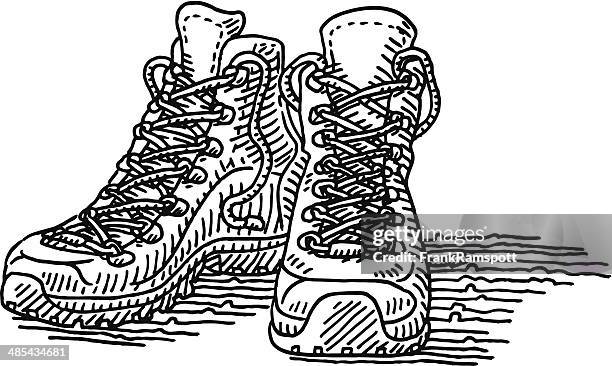 wanderschuhe paar zeichnung - hiking shoes stock-grafiken, -clipart, -cartoons und -symbole