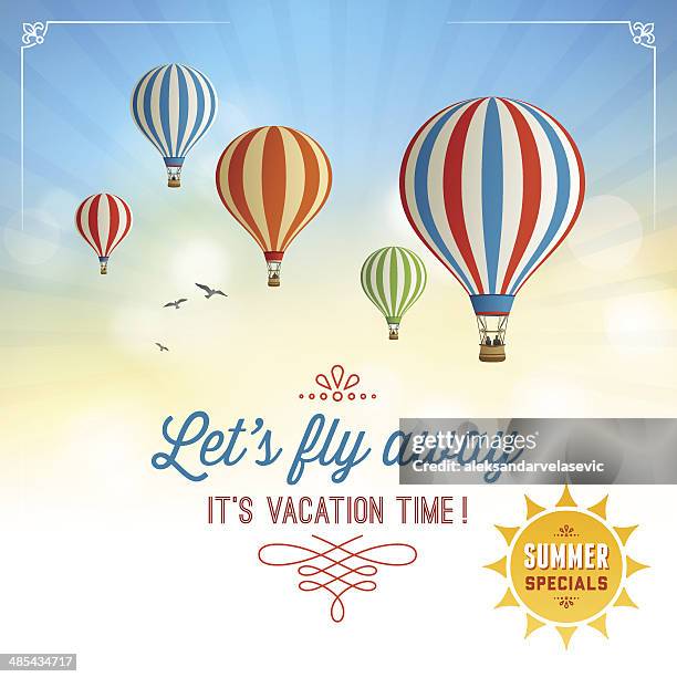 stockillustraties, clipart, cartoons en iconen met summer background with hot air balloons - air vehicle