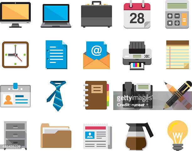 flat office and business icons | kalaful series - desktop pc stock illustrations