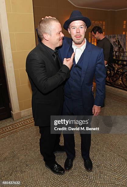 Cast members Kevin Wathen and Stephen Wight attend the after party following the press night performance of "McQueen" at The Club at Cafe Royal on...