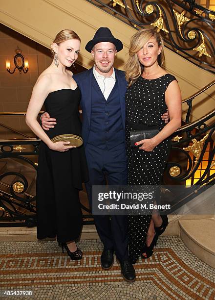 Cast members Carly Bawden, Stephen Wight and Tracy Ann Oberman attend the after party following the press night performance of "McQueen" at The Club...