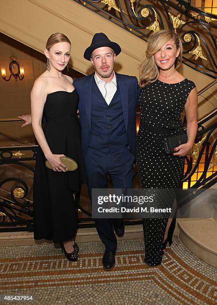 Cast members Carly Bawden, Stephen Wight and Tracy Ann Oberman attend the after party following the press night performance of "McQueen" at The Club...