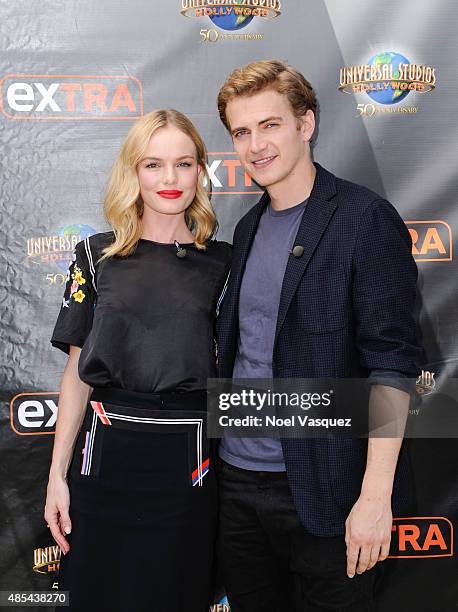 Kate Bosworth and Hayden Christensen visits "Extra" at Universal Studios Hollywood on August 27, 2015 in Universal City, California.