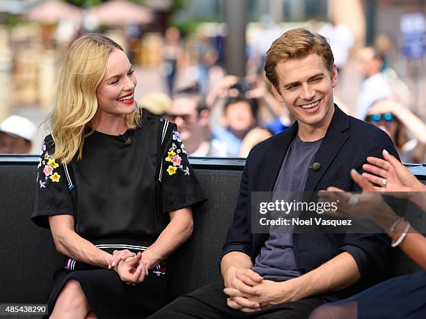 Kate Bosworth and Hayden Christensen visits "Extra" at Universal Studios Hollywood on August 27, 2015 in Universal City, California.