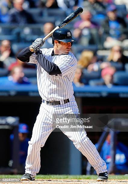 Scott Sizemore of the New York Yankees in action against the Chicago Cubs during the first game of a doubleheader at Yankee Stadium on April 16, 2014...