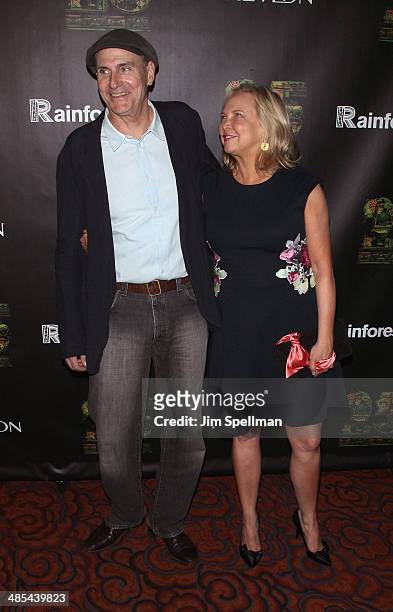 Singer/songwriter James Taylor and wife Kim Taylor attend the 25th Anniversary Rainforest Fund Benefit at Mandarin Oriental Hotel on April 17, 2014...